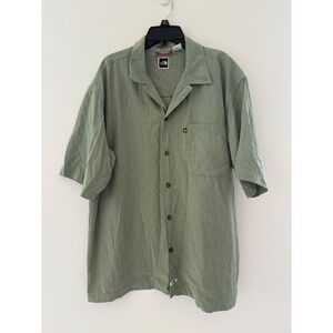 The North Face Linen Look Camp Shirt Button Up‎ Short Sleeve Olive Green Men's L